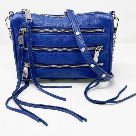 REBECCA MINKOFF | Blue Studded Zip Leather Crossbody Bag - Picture 1 of 15